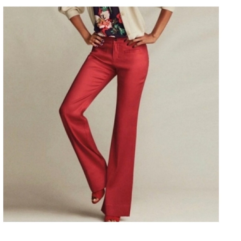 CABI VALENTINE LINEN BLEND PANTS IN RED‎